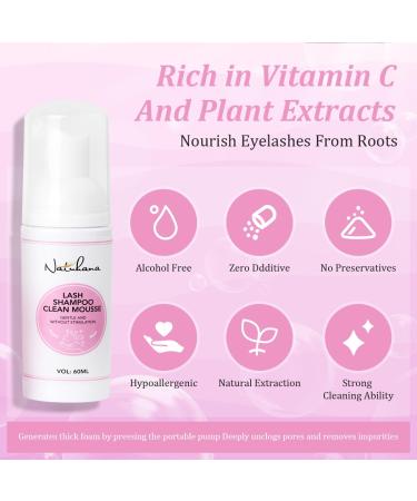 Lash Shampoo Clean Mousse for Eyelash Extensions | 60ML Eyelash Cleanser & Wash | Professional Foam Cleanser - Rose Flavor - Buy Online on GoSupps.com