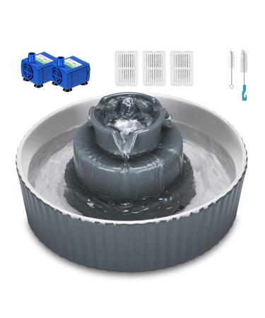 Cat Water Fountain Porcelain, Pet Water Fountain for Dog and Cat, 3 Carbon Filters and 2 Water Pumps Grey