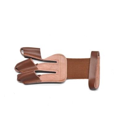 Windfulogo Leather Archery Hand Glove Finger Tab Hand Guard Protector Long Bow for Right Hand 3 Fingers Brown
