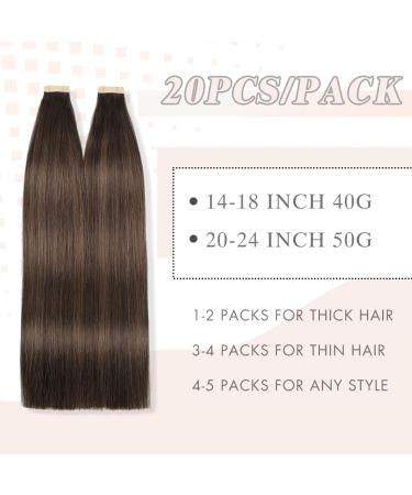 YDDM Tape-In Extensions - 20 Pcs 50cm Dark Brown & Chestnut - Real Hair Skin Weft 20 Inch - Invisible Tape Hair Extensions - Buy Online on GoSupps.com