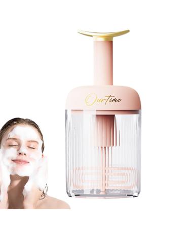 Face Wash Foam Maker | Transparent Manual Facial Cleanser Foamer Type Rotating Foam Maker | Detachable Facial Cleansing Tools for Travel Household Fine Foam Deep Cleansing Pink