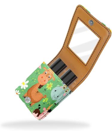 Travel Lipstick Organizer Case - Portable Makeup Bag with Mirror | Farm Cartoon Animal Design - Buy Online on GoSupps.com