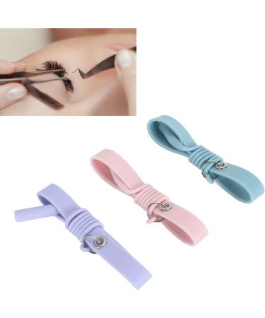 3-Piece Silicone Eyelash Extension Tweezers Set | Soft Skin-Friendly Wrist Band in Violet Pink & Blue | Protects Tweezers & Prevents Accidents - Buy Online on GoSupps.com