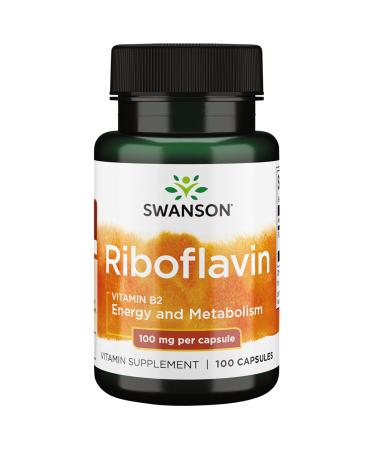 Swanson Vitamin B2 Supplement (Riboflavin) - Vitamin Supplement to Support Vision Health, Aid Thyroid Function, and Promote Energy Metabolism Support - (100 Capsules, 100mg Each)