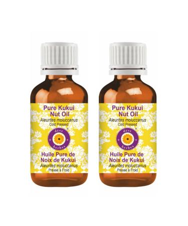 Deve Herbes Pure Kukui Nut Oil (Aleurites moluccanus) Cold Pressed (Pack of Two) 100ml X 2 (6.76 oz)