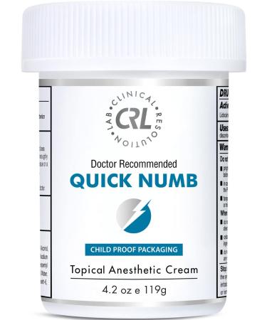 Quick Numb 5% Lidocaine Topical Numbing Cream for Fast Pain Relief 4.2 Oz Maximum Strength Deep Penetrating Pain Relief Cream Anesthetic with Aloe Vera Vitamin E Lecithin with Child Resistant Cap