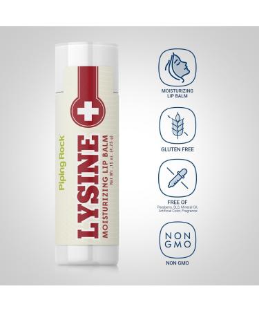Piping Rock Lysine Lip Balm - Moisturizing 0.15 oz Ointment | Non-GMO Gluten-Free Soothing Relief for Lips - Buy Online on GoSupps.com