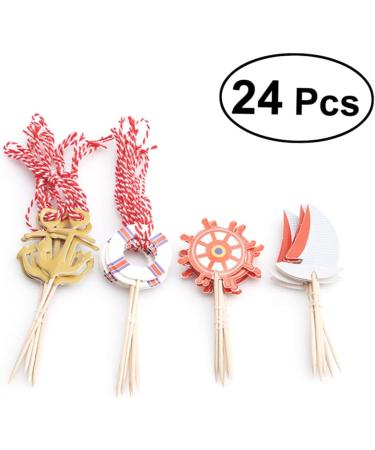 SWOOMEY 24pcs Nautical Cupcake Toppers Top Hat Nautical Theme Party Picks Nautical Cupcake Picks Nautical Cake Topper Birthday Nautical Topper With Line Ocean - Buy Online on GoSupps.com