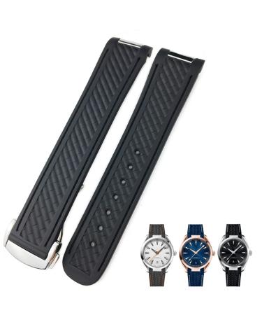 KKFAUSE Watch bracelet made of rubber with curved end suitable for Omega Seamaster 300 AT150 Aqua Terra 8900 Speedmaster Silicone wrap bracelet 19 mm 20 mm black black around 20 mm