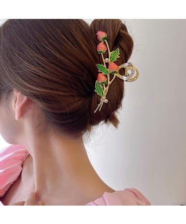 Red Strawberry Hair Claw Clip for Thick Hair - Large Gold Barrette for Women - Cute Hair Ornament - Buy Online on GoSupps.com