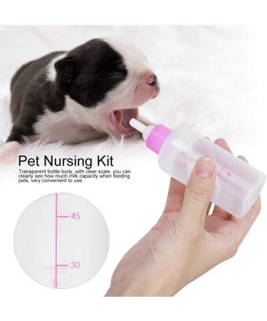 Durable 60ml Pet Milk Bottle | Breeding Bottle for Puppies & Kittens - Water Feeder Set with Nipple Brush (Pink) - Buy Online on GoSupps.com