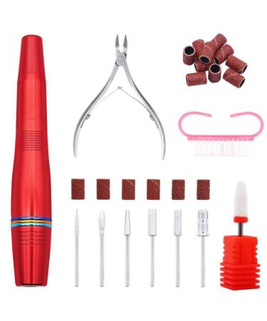 Professional Electric Nail Drill for Acrylic Nails Portable USB Nail File Manicure & Pedicure Tools Set 6 in 1 Acrylic Finger Toe Nail Care Kit Nail Buffer Manicure P Red