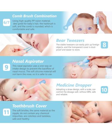 11-Piece Portable Baby Care Set | Newborn Accessories for Boys & Girls | Hairbrush Nail Clipper & Nasal Aspirator - Buy Online on GoSupps.com