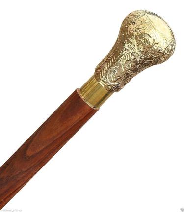 Medieval Replicas 37.4'' Brass Handle Walking Cane in Natural Wood - Elegant and Sturdy - Buy Online on GoSupps.com