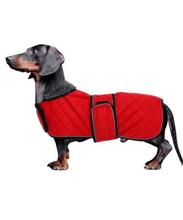 Minezi Dachshund dog winter jacket.Waterproof dog jacket.With wool inner and adjustable shoulder straps.Dog clothing in free-red XL (backlong: 55-58cm) red