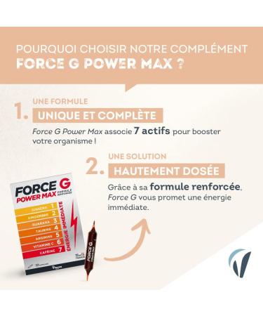 Vitavea - Force G Power Max Strengthened Formula - Immediate Energy Booster 7 active ingredients - Ginseng Ginger Guarana Taurine Arginine Vitamin C Caffeine - 10 ampoules - 10 days - Made in - Buy Online on GoSupps.com