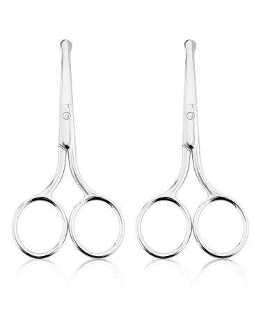 YUXIANLB 2PCS Professional Grooming Scissors for Personal Care Hair Cutting Scissors Eyebrow Scissors Nose Trimmer Facial Hair Removal Round Tip Design Stainless Steel Scissors(Silver)