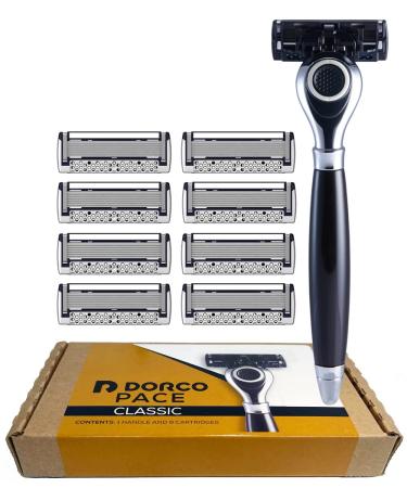 DORCO Pace Classic - Seven Blade Razor System with Pivoting Head and Premium Handle- 9 Pack (1 Handle + 9 Cartridges) 1 Count (Pack of 1)