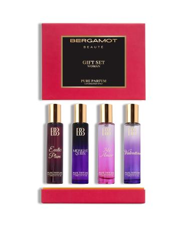 Bergamot_Beaute Pure Perfume Gift Set for Women Pack of 4 x 15 ml | VALENTINE EXOTIC PLUM MI AMOR MIDNIGHT QUEEN 2x Long Lasting than Eau De Parfum