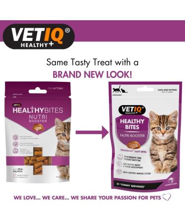 VetIQ HealthyBites Nutri-Booster Cat Treats 8x 65g Cat Supplements Packed with Vitamins Minerals & Amino Acids Immune System Support High Meat Content Omega-3 Cat & Kitten Health - Buy Online on GoSupps.com