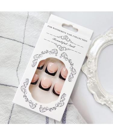 24Pcs Short Black French Tip Glitter Toe Nails Set - Nude Acrylic Summer False Toenails for Women - Buy Online on GoSupps.com