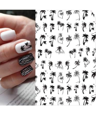 2pcs Nail Tropical Style Palm Summer Tree 3D Nail Stickers self-Adhesive Coconut Tree Manicure DIY Beauty Black Palm Tree Nail Stickers 3D Nail Decor Decal 2022 Beach Nail Decals (2pcs Black Palm Tree)