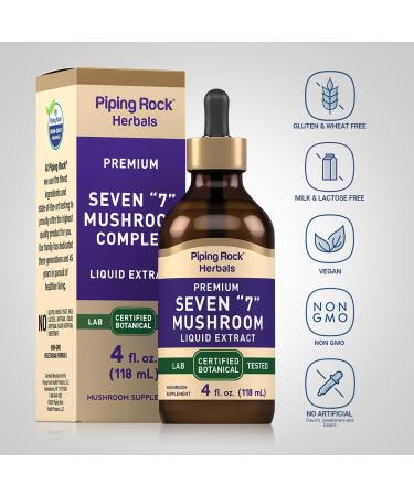 Piping Rock Mushroom Complex Liquid Drops | 4 Fl Oz | 7 in 1 Tincture Supplement for Women and Men | with Lion's Mane Extract | Vegetarian Non-GMO Gluten Free - Buy Online on GoSupps.com