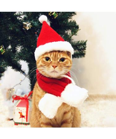 PETLESO Cat Santa Hat with Scarf, Christmas Costume Set Puppy Dog Cat Santa Hat Christmas hat