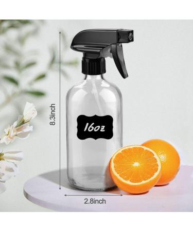 16oz Clear Glass Spray Bottle - Refillable Boston Round Container with Labels & Adjustable Nozzle for Cleaning, Gardening, Aromatherapy, Pets, Plant, Hair - 1 Pack - Buy Online on GoSupps.com