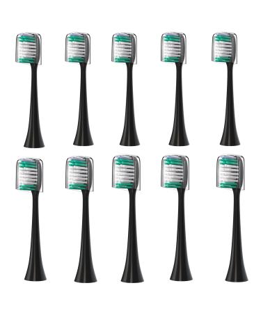 Replacement Toothbrush Heads Compatible with AquaSonic Black Series for Vibe Series Black Series pro and for Duo Series pro Electric Toothbrush Black 10 Pack (Black)