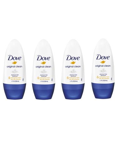 Dove Original Clean Roll On Deodorant Aluminum Free All Day Odor Protection 4-Pack 1.7 FL Oz Each 4 Bottles Body Deodorant