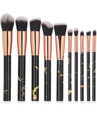 Marble Black 10-Piece Makeup Brush Set: Perfectly Crafted Brushes For Flawless Face Makeup - Angular Blush Flat Brush Smudge Brush Fan Brush Included