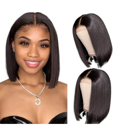 Short Straight Bob Wig 4x1 Lace Part Human Hair Wigs for Black Women 8Inch Short Bob Wigs Human Hair Lace Closure Wigs Brazilian Hair Wigs Straight Human Hair Pre Plucked with Baby Hair 8 Inch (Pack of 1) Natural black