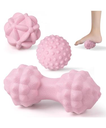 Megavow 3 Massage Ball Fascienball Massage Balls Set Fascia ball Massage ball Igelball Spiked Roll Ball Klein Duoball Triggerpoint Gymnaschenballe with knobs for back feet hands neck pink
