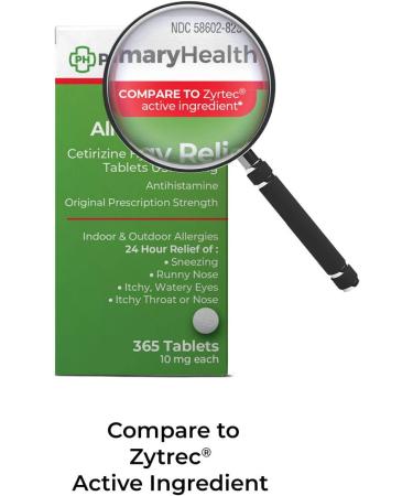 Primary Health 24 Hour Allergy Relief Cetirizine Hydrochloride 10mg Tablets - 365 Count - Buy Online on GoSupps.com