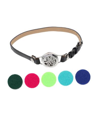 Gleavi 1 set aromatherapy bracelet diffusers for essential oils large chakra diffuser bracelet jewelry vida medallion leather strap bracelet diffuser PU girl black 40x2.5x0.5cm