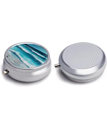 Round Pill Box - Turquoise Beach Seascape Print | 3 Compartment Decorative Metal Portable Pill Organizer - Buy Online on GoSupps.com