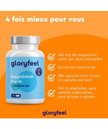 Marine Magnesium and Vitamin B6 Effectively Fights Fatigue 360 mg/day 180 Capsules of Plant Origin 3 Month Cure Laboratory Tested No Additives - Buy Online on GoSupps.com