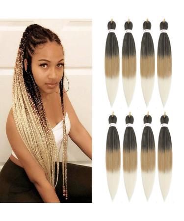 Ombre Braiding Hair Pre Stretched 26 Inch Brown Blonde Braiding Hair 8 Packs Easy Braids Hair Yaki Straight Hot Water Setting Synthetic Braiding Hair Extensions for Crochet Hair Braiding Twist(1B/27/613) 26 Inch-8Pcs 1B-27…