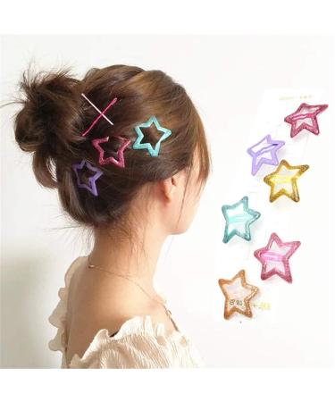 6 Pcs/Pack Colorful Star Shape Glitter Metal Snap Hair Clips Girls' Cute Barrettes Hair Clips Hair Accessories