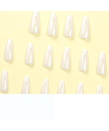 Mouyouglow Press On Nails - Medium Ballerina Shape Glossy Milky White French Tips with Nail Glue | Shop Glossy Artificial Fingernails - Buy Online on GoSupps.com
