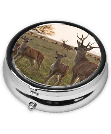 Cute Deer Printed Mini Round Pill Box | 3 Compartment Travel Pill Organizer | Portable Medicine Case for Home & Office - Buy Online on GoSupps.com
