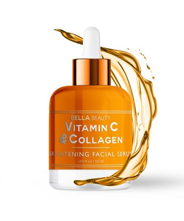 Bella Beauty Vitamin C Serum with Collagen - Dark Spot Reduction Skin & Anti-Aging - Dermatologist Tested Cruelty-Free Korean Skin Care for All Skin Types - 1.69 Fl. Oz Vitamin C & Collagen