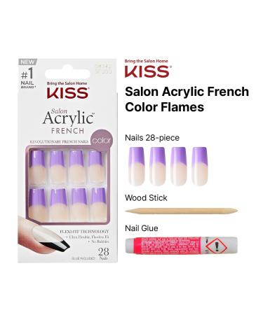 KISS Acrylic French False Nails Kit - Long Square Purple Tip Nails for Easy Application - Ready to Wear Gel & Manicure Included - Buy Online on GoSupps.com