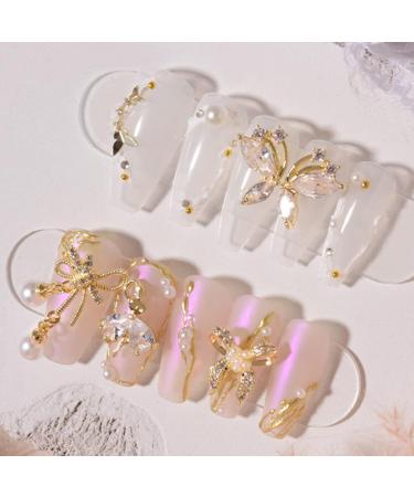 3D Bow Flower Crystal Pendant Chain Decorations Metal Jewelry Manicure Nails Accessories - Buy Online on GoSupps.com