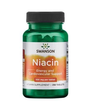 Swanson Niacin (Vitamin B3) - Vitamin Supplement Supporting Heart Health and Carbohydrate Metabolism - Promotes Natural Energy Production - (250 Tablets, 100mg NE Each)