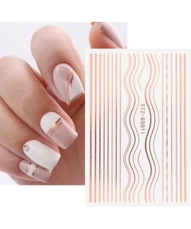 Rose Gold Metallic 3D Nail Stickers - Self-Adhesive French Wave Stripe Decals | 6 Sheets - Buy Online on GoSupps.com