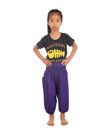 Lofbaz Children Hippy Thai Harem Aladdin Pirate Kids Pants Bohemian Baggy Colorful 11-12 Years Solid Purple