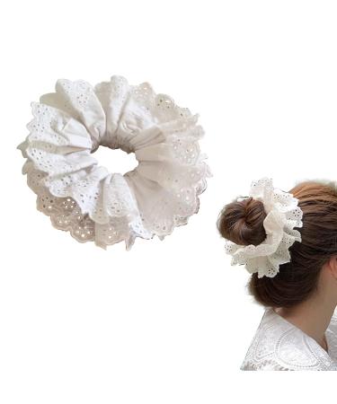 White Lace Scrunchies Large Hair Scrunchies for Women Elastic Hair Bands Scrunchy Soft Hair Ties Ropes Bobbles Ponytail Holders for Thick Hair White Lolita Bulk Scrunchie Accessories for Ladies Girls