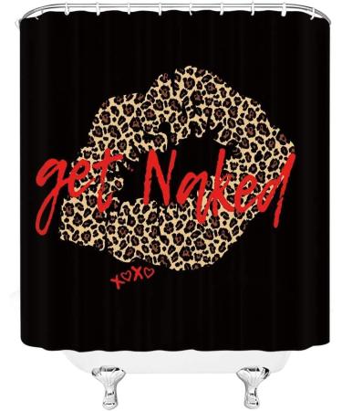 Leopard Print Get Naked Shower Curtain with Sexy Lips and Fashion Girl Design | Bathroom Decor Set with Hooks in Red Brown - Buy Online on GoSupps.com